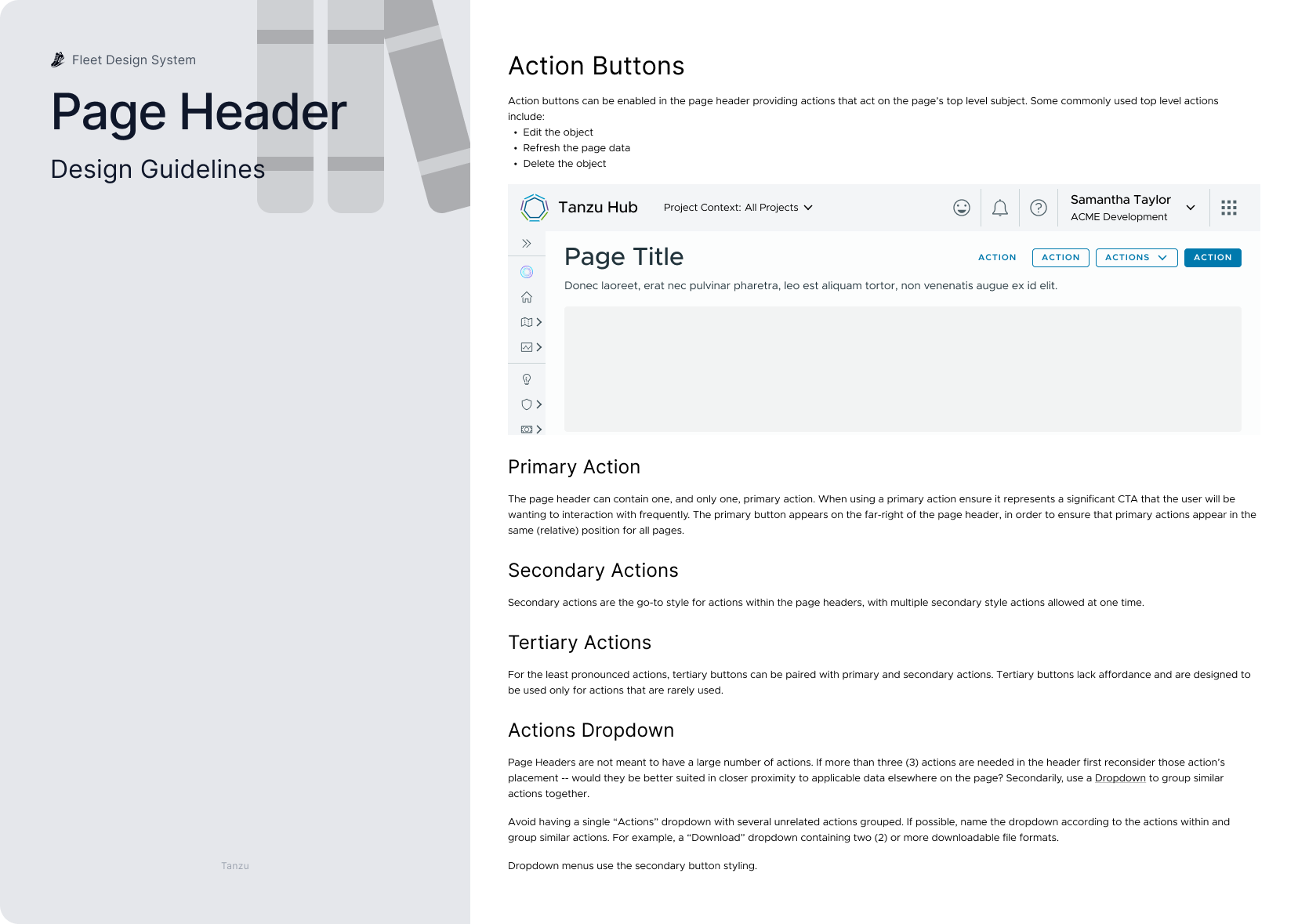 Screenshot of the Page Header design guidelines from the Fleet documentation